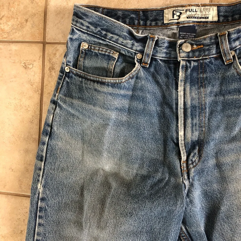 Full Blue Registered Vintage Straight Leg Distressed Jeans Retro High Rise - Picture 9 of 16